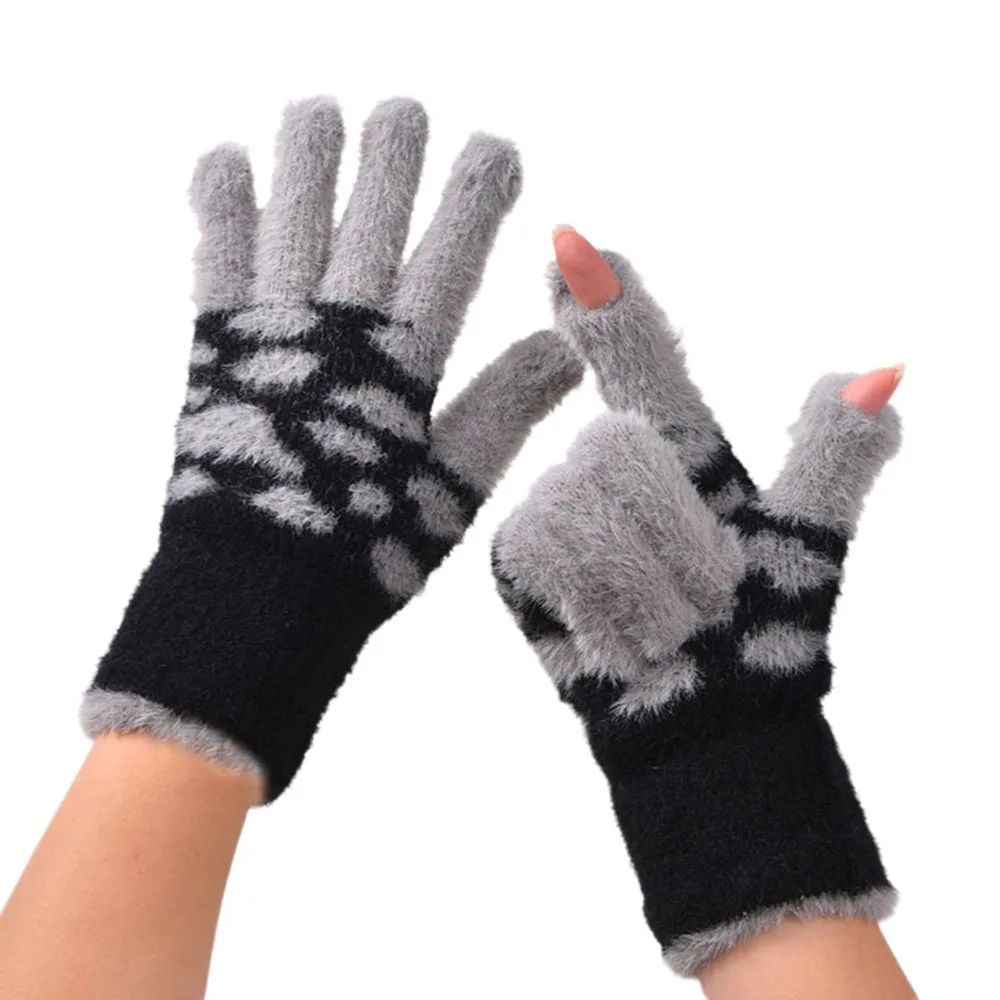 1pair Hand Gloves Winter Gloves Open Fingertips Thickened Warm Touchscreen Gloves Ribbed Cuffs Knit Fabric