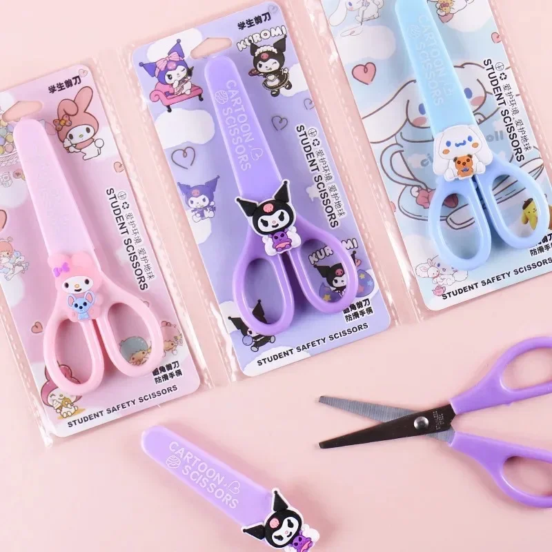 Sanrio 3pcs Cartoon Scissors Kawaii Kuromi My Melody Cinnamoroll Child Safety Scissors Diy Hand Scissors Student School Supplies