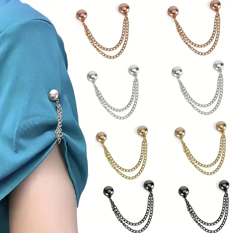 4set Pants Leg Magnetic Fixed Clip Trousers T-shirt Adjustable Fixing Clip with Chain Clothing Magnet Button Garment Buckle