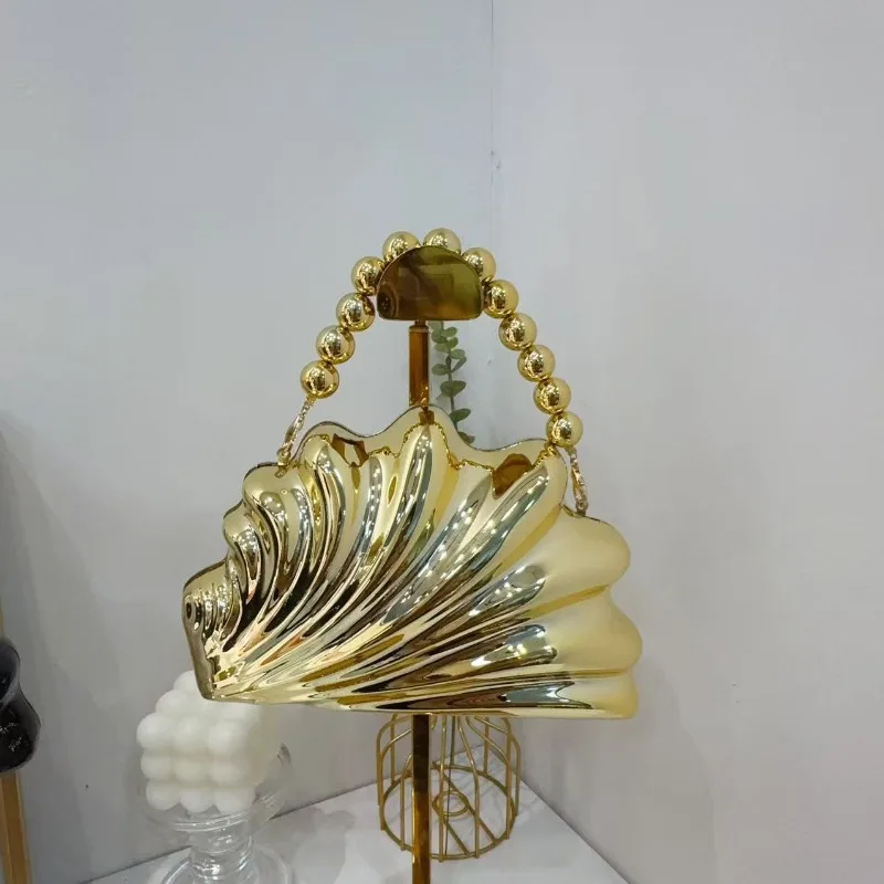 

Shell Shaped Acrylic Pearl Chain Handbag Fashionable Personalized Glossy Shoulder Bag Party Decoration Diagonal Crossbody Bag