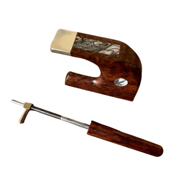

1pcs German Style 3/4 Upright Double Bass Bow Snakewood Letterwood Frog + copper mounted Screw Button Colored Abalone shell