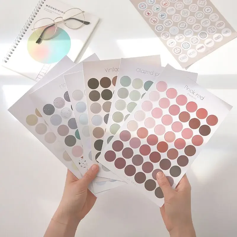 2 Stks/set Morandi Ronde Sticker Multifunctionele Basic Mark Stickers Diy Dagboek Decor Journal Sticker Schoolbenodigdheden