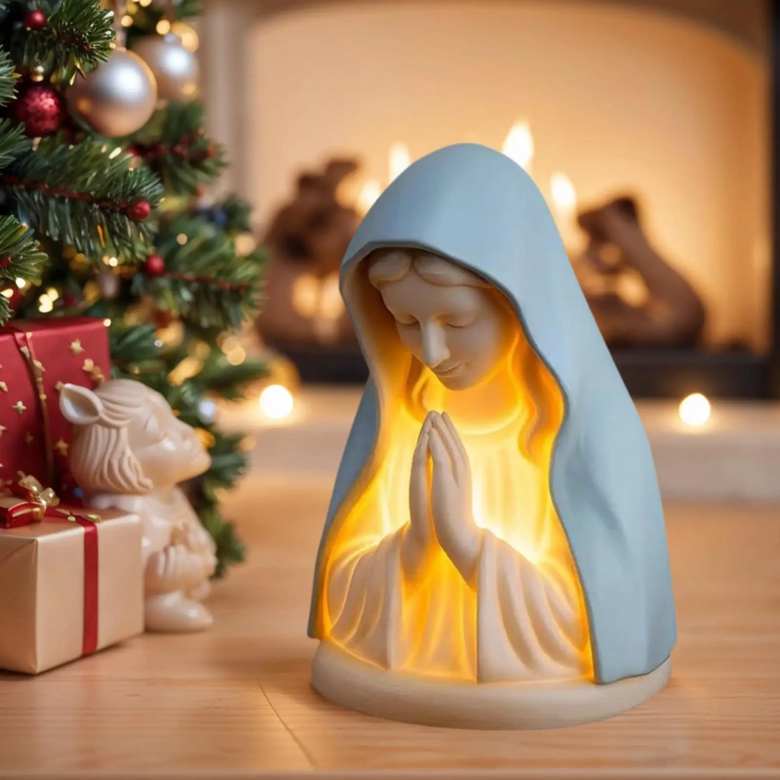Virgin Mary Night Lamp Elegant Religious Statue Lamp Soft Eye Protection Desk Accessories for Nursery Reading Corne Dorm Home