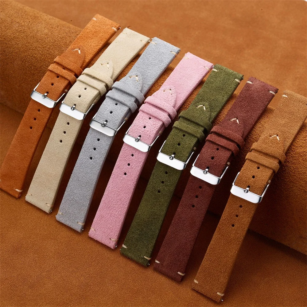 Quick Release Soft Suede Calfskin Strap 22mm 18mm 20mm for Samsung Watch6 5/4/3  Bracelet for Women Men Wristband Hand Sewn Band