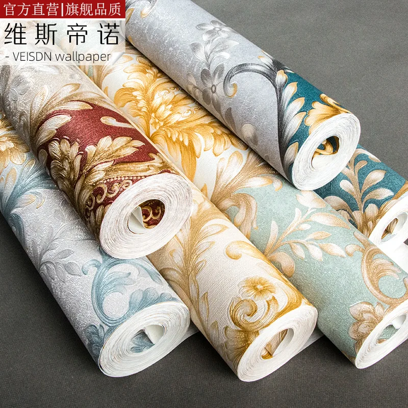 European Style 3D Stereo Damask Wallpaper for Bedroom Living Room  Decor 5 Sqm Floral Wall Paper Roll PVC Palace Wall Cover