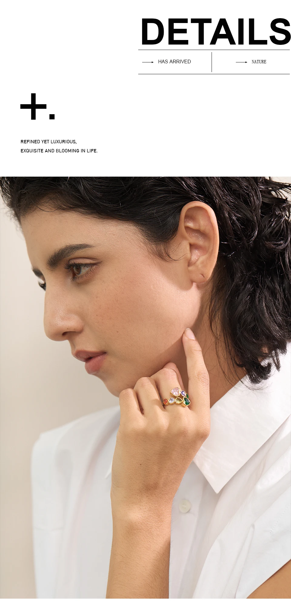 Yhpup Zarte Zirkonia Herz Edelstahl Gold Farbe Einstellbar Mode Offenen Ring Hohe Qualität Chic Charm Schmuck – Detail 3