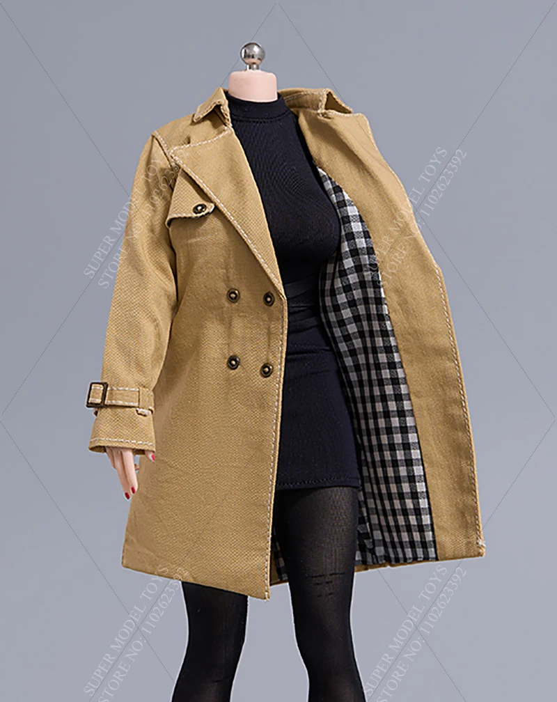 CDTOYS CD082 Pakaian Tentara Wanita Skala 1/6 Gaun Warna Solid Slim Jaket Angin Khaki Untuk Boneka Action Figure 12-inci