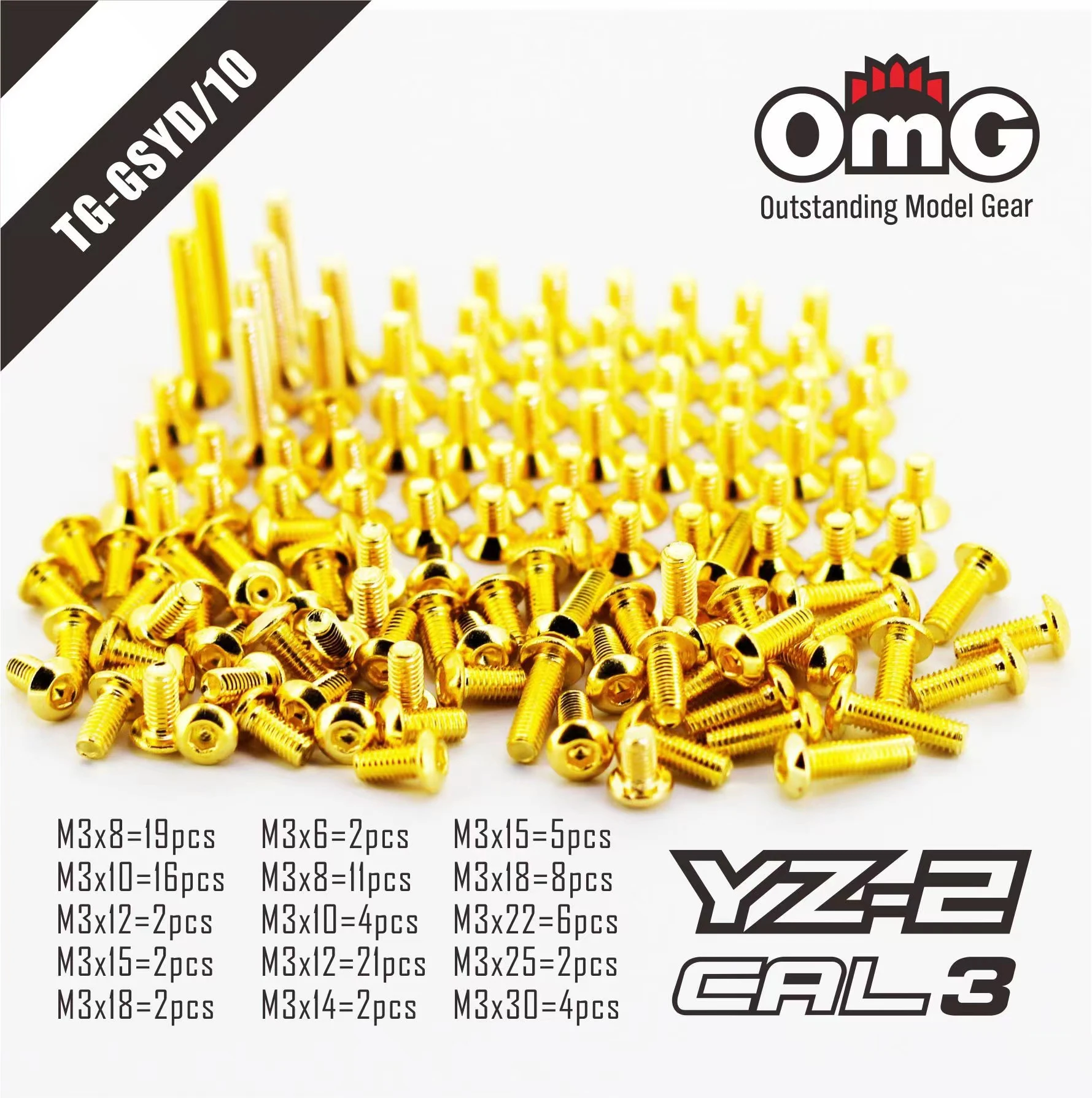 OMG M3 Golden Screw Kit for RC Car 1/10 YOKOMO BD9 BD10 YZ-4/SF2 YD2-Z YZ-2/DTM3/CAL3/T/EX2/E/EPlus/R Plus/RX/SX3/S/SPlus