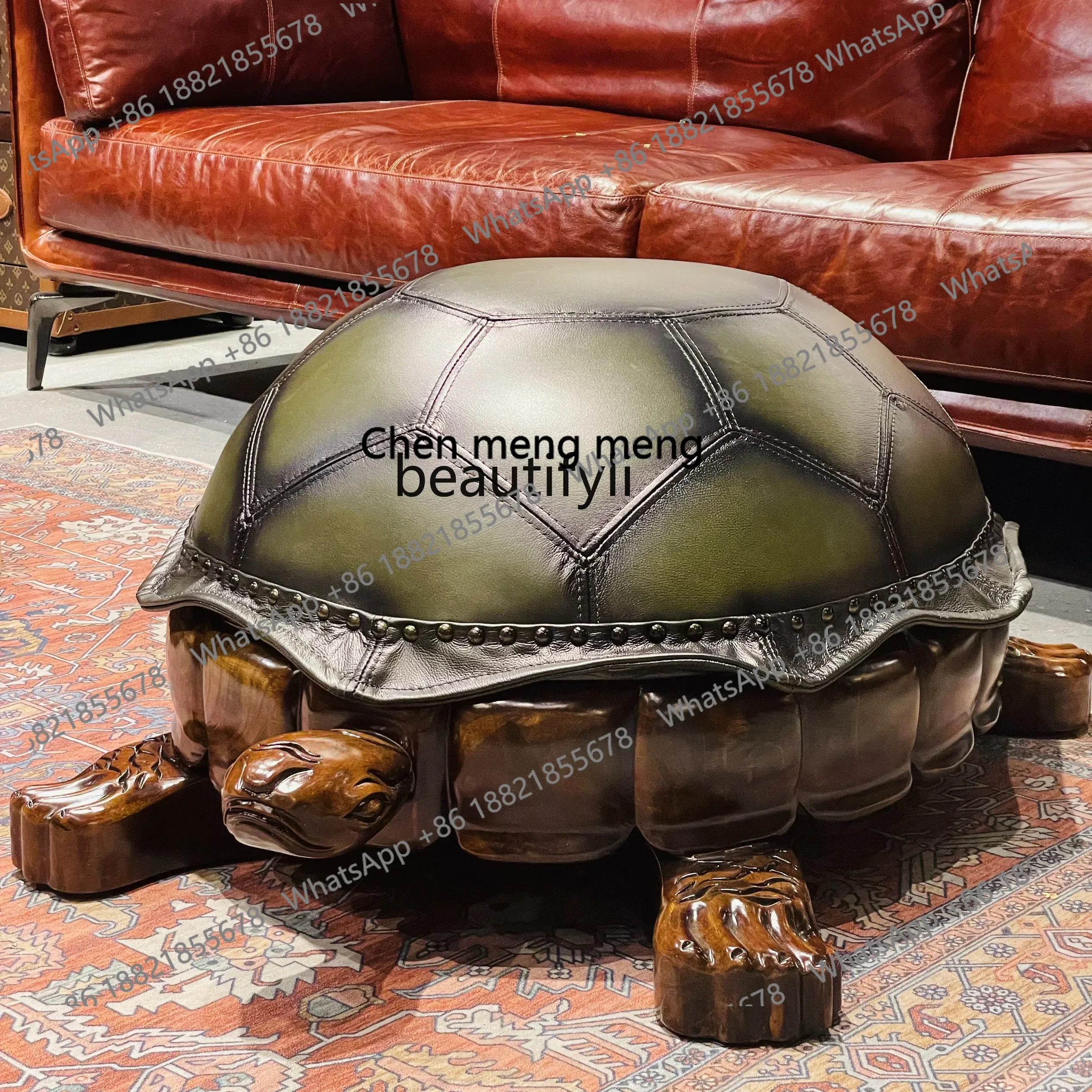 New arrive  High-end ornaments imported leather retro medieval turtle stool entrance coffee table entrance stool