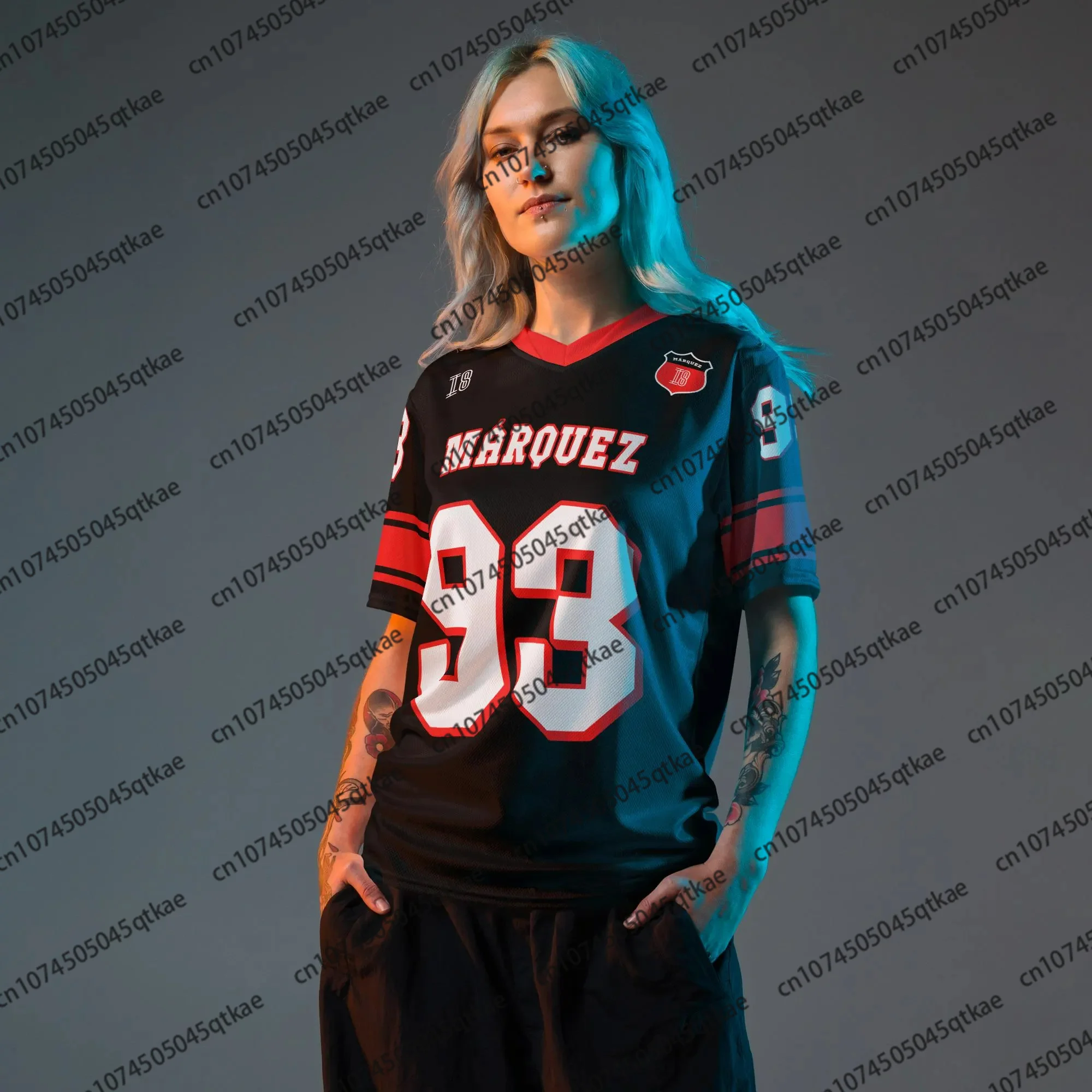2025 moda Moto Jersey Marc Márquez 93 Moto fútbol Jersey mujer verano transpirable, cuello en V deporte manga corta Camiseta de secado rápido