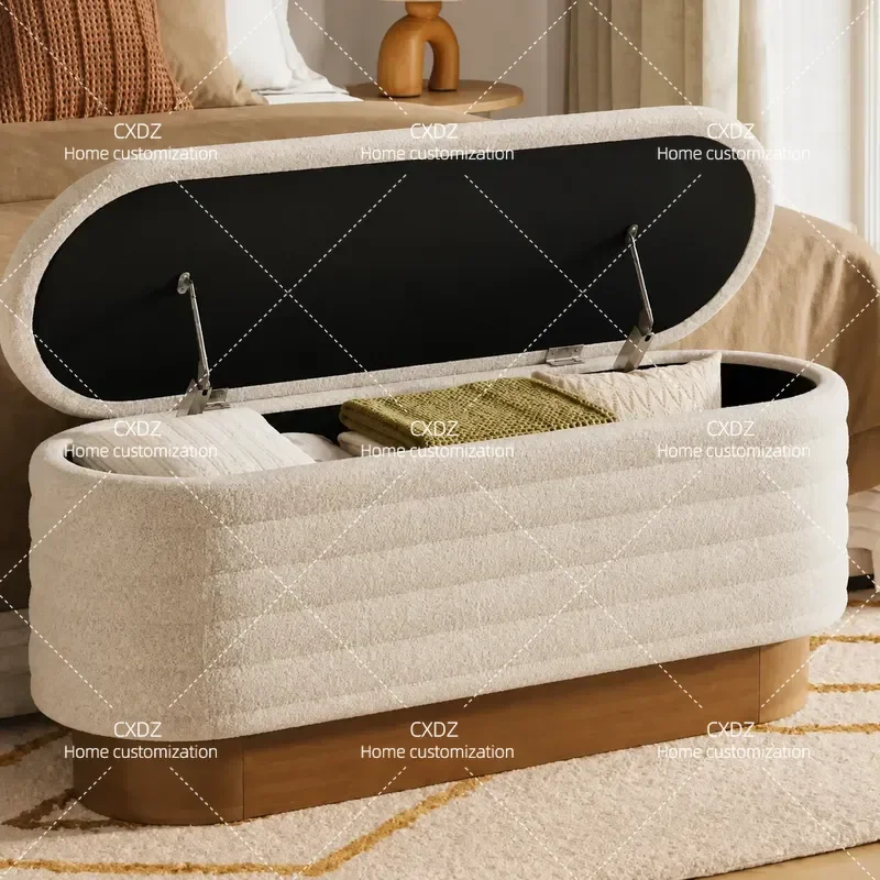 Nordic Light Luxury Fabric Storage Bedside Stool Simple Living Room Bench Foyer Shoe Changing Seat Home Bedroom Furniture