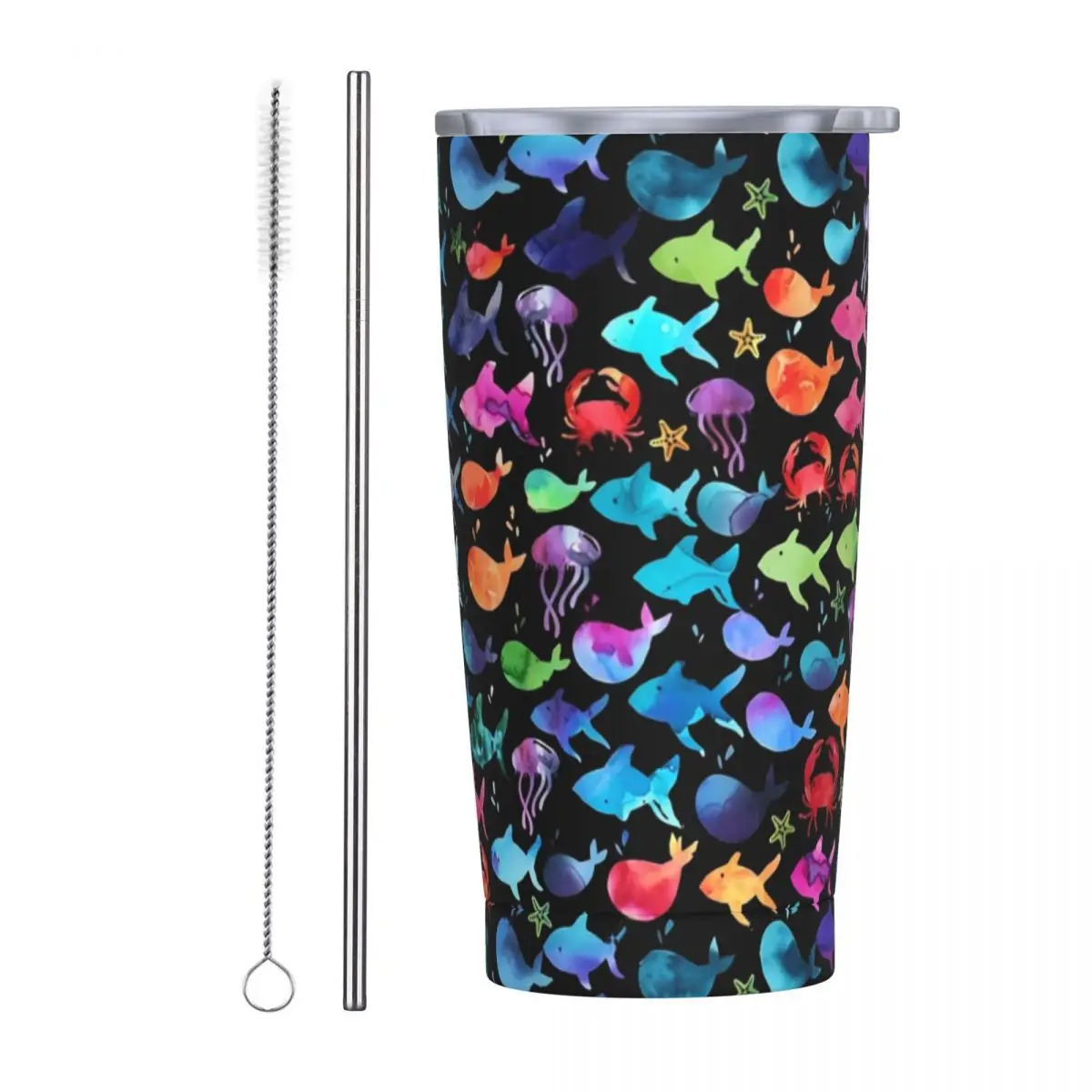 Vaso de acero inoxidable con forma de pez de mar, taza de café con estampado Animal de arcoíris, preservación del calor, bebida fría, botella de agua para acampar