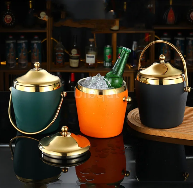 Creative double layers stainless steel ice bucket Double-Wall KTV bar bottle ice bucket  European Champagne wine beer ice bucket