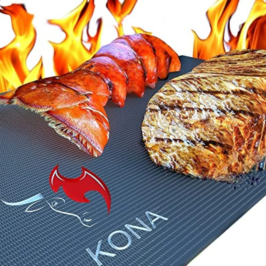 

Kona BBQ Grill Mats NonStick for Easy Cleanup Heavy Duty 600F PFOAFree Set of 2 7Year Warranty