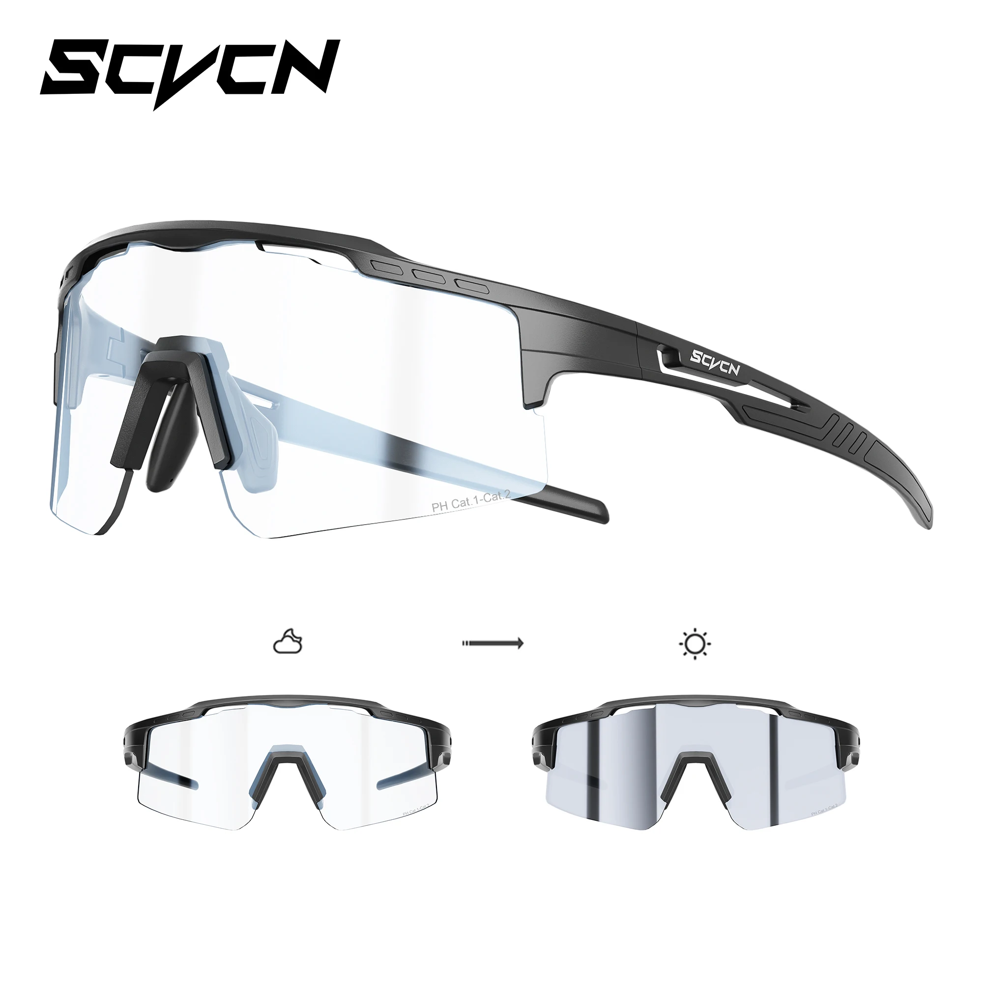 SCVCN Heiße Photochrome Radsport-Sonnenbrille UV400 für Damen und Herren, Winddichte Outdoor-Sportbrille für MTB, Rennrad, Wandern und Laufen