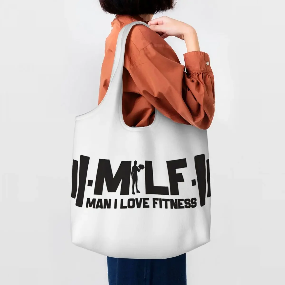 Milf Man I Love Fitness Groceries Shopping Bag Printing Canvas Shopper Shoulder Tote Bags Big Capacity Washable Bags Handbags