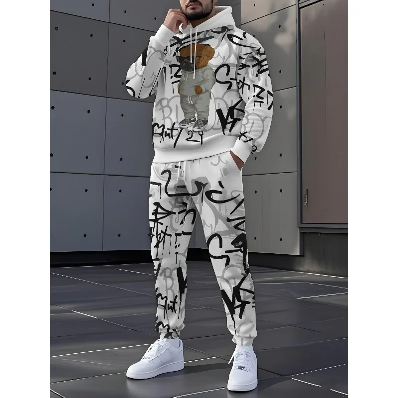 2025 Robot and Automotive 3D Pattern Printing Trend 2-piece Comfortable Long Sleeve Hoodie and Casual Sports Pants
