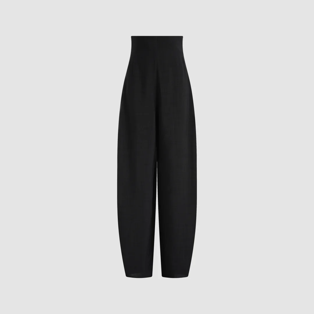 2026 High-Waisted Curved Blade Straight-Leg Trousers - Sculpted Silhouette in Black for Modern Tailoring