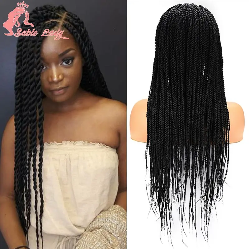 Senegalese Twist trecce parrucche anteriori in pizzo sintetico per donne nere parrucche frontali in pizzo pieno Pre pizzicate trecce Passion Twist