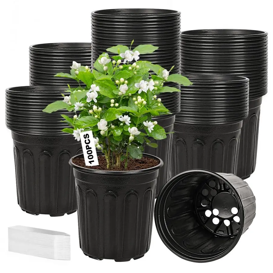 

Горшки для рассады объемом 1 галлон, утолщенные горшки для растений с дренажными отверстиями, большие пластиковые цветочные горшки для саженцев, суккулентов, трансформируемые.