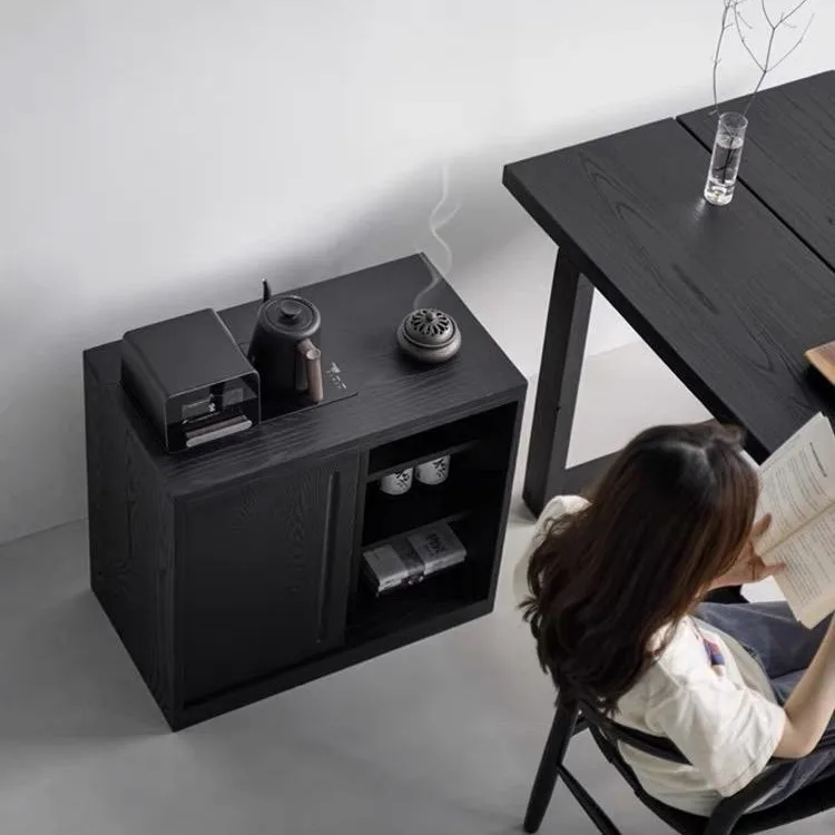 Wabi Stillwind carbonized ash wood tea cabinet, black coffee table side cabinet, home office tea table boiling water cabinet