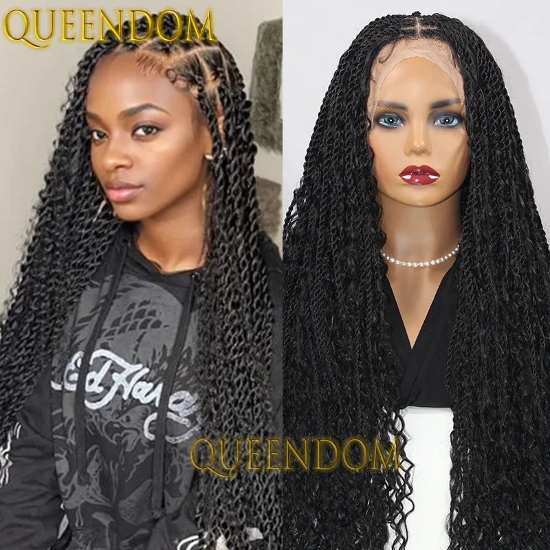 

32'' Synthetic Bohemian Braid Wig Knotless Crochet Box Braided Goddess Wig Full Lace Senegalese Twist Braids Wig with Curly Ends