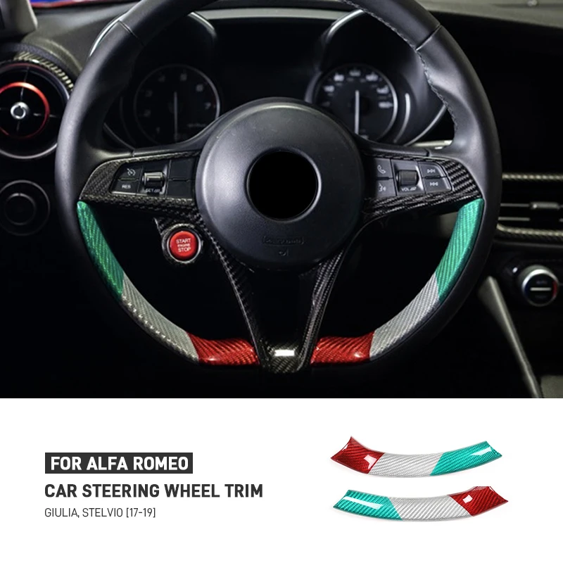 

Real Carbon Fiber For Alfa Romeo Stelvio Giulia 2017-2019 Car Steering Wheel Decorative Decor Cover Trim Interior Accessories
