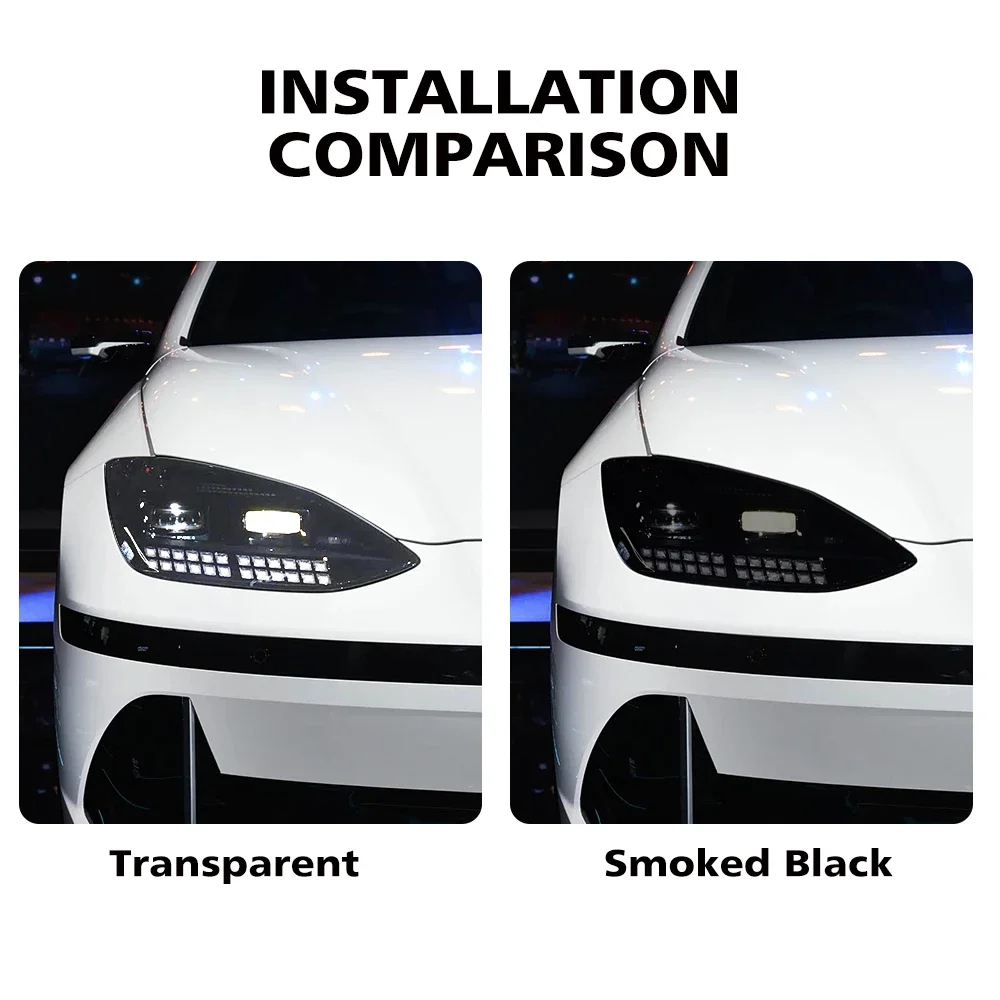 TPU Headlight Protection Film For Hyundai IONIQ 6 2022-2026 High-Gloss Smoke Black Pre-Cut PPF Kit Anti-Scratch Vinyl Wrap Cover