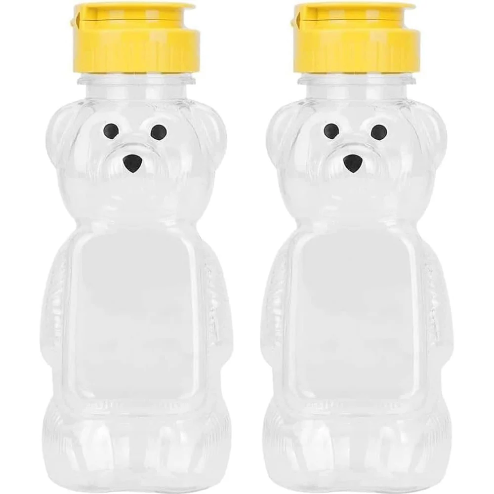 2Pcs Plastic Bear Honey Bottle Jars,Empty Honey Squeeze Bottle with Flip-top Lid for Storing and Dispensing Condimente(8 Oz)