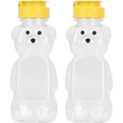 2Pcs Plastic Bear Honey Bottle Jars,Empty Honey Squeeze Bottle with Flip-top Lid for Storing and Dispensing Condimente(8 Oz)