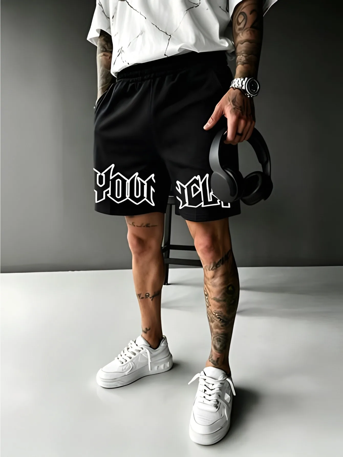 High-Street Style Men's Shorts: American Retro Print, Loose-Fit, Casual, Streetwear, Versatile, Athletic Pants
