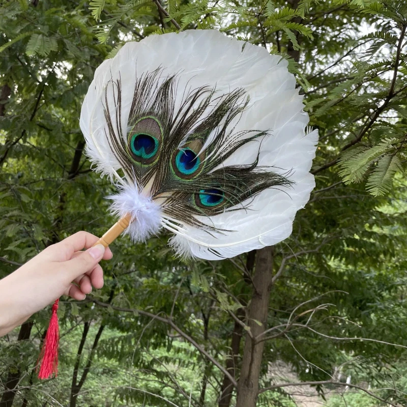 Goose Feather Fans Photo Runway Props Hand Fan Classical Craft Gift Fan Chinese Style Summer Portable Fairy Women Dance Show Fan