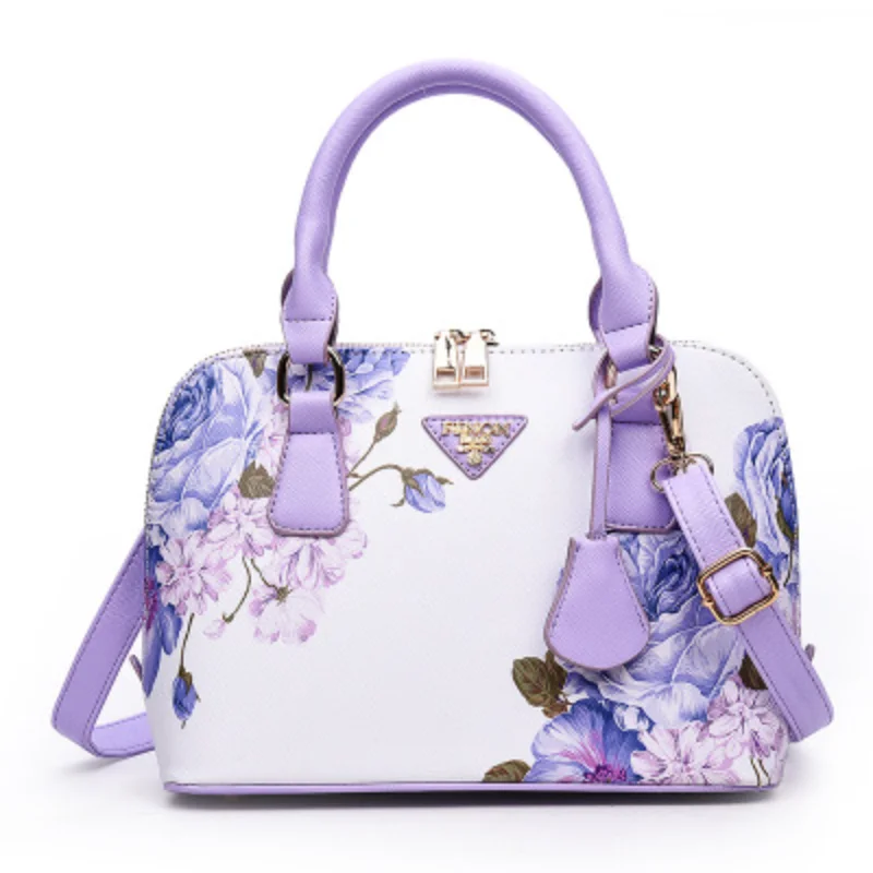 Fashion Elegant Shell Bag Women Flower Printing Totes Shoulder Crossbody Bags High Quality PU Leather Luxury Handbags for Women