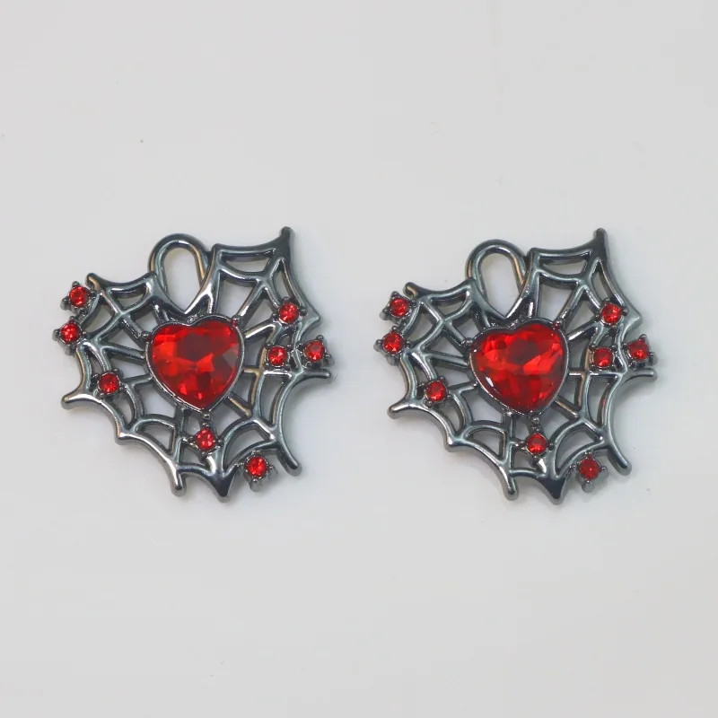 2Pcs Punk Kristall Spinne Web Charms Legierung Pendent Für Telefon Schlüsselbund Ohrring Armband Halskette DIY Handwerk Schmuck Machen