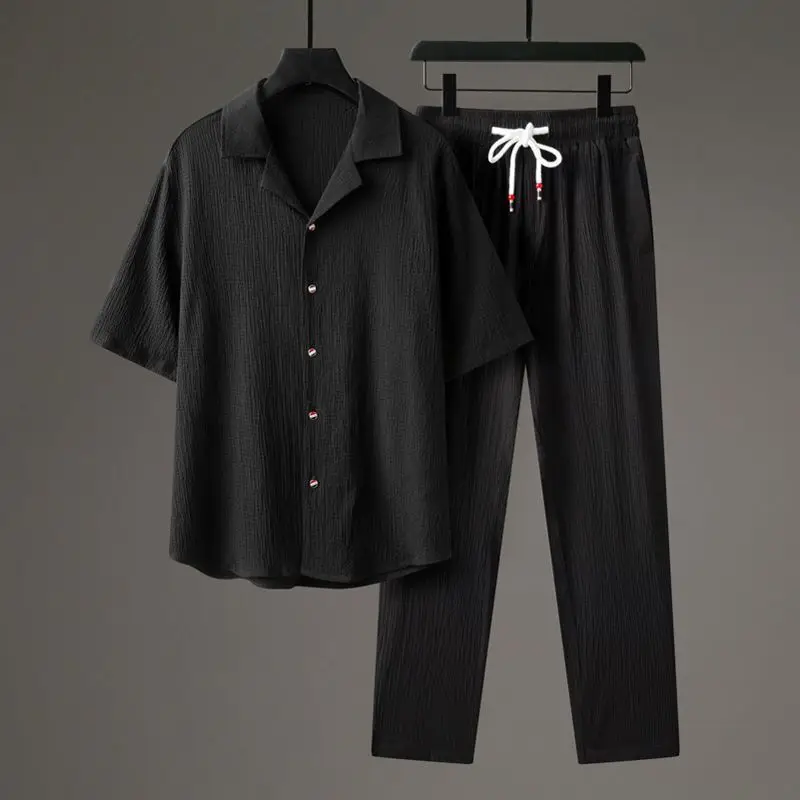 Ensemble chemise et pantalon de sport décontracté pour hommes, haut de gamme, manches mi-longues, Style chinois, deux pièces, vêtements amples et respirants, jogging, nouvelle collection été