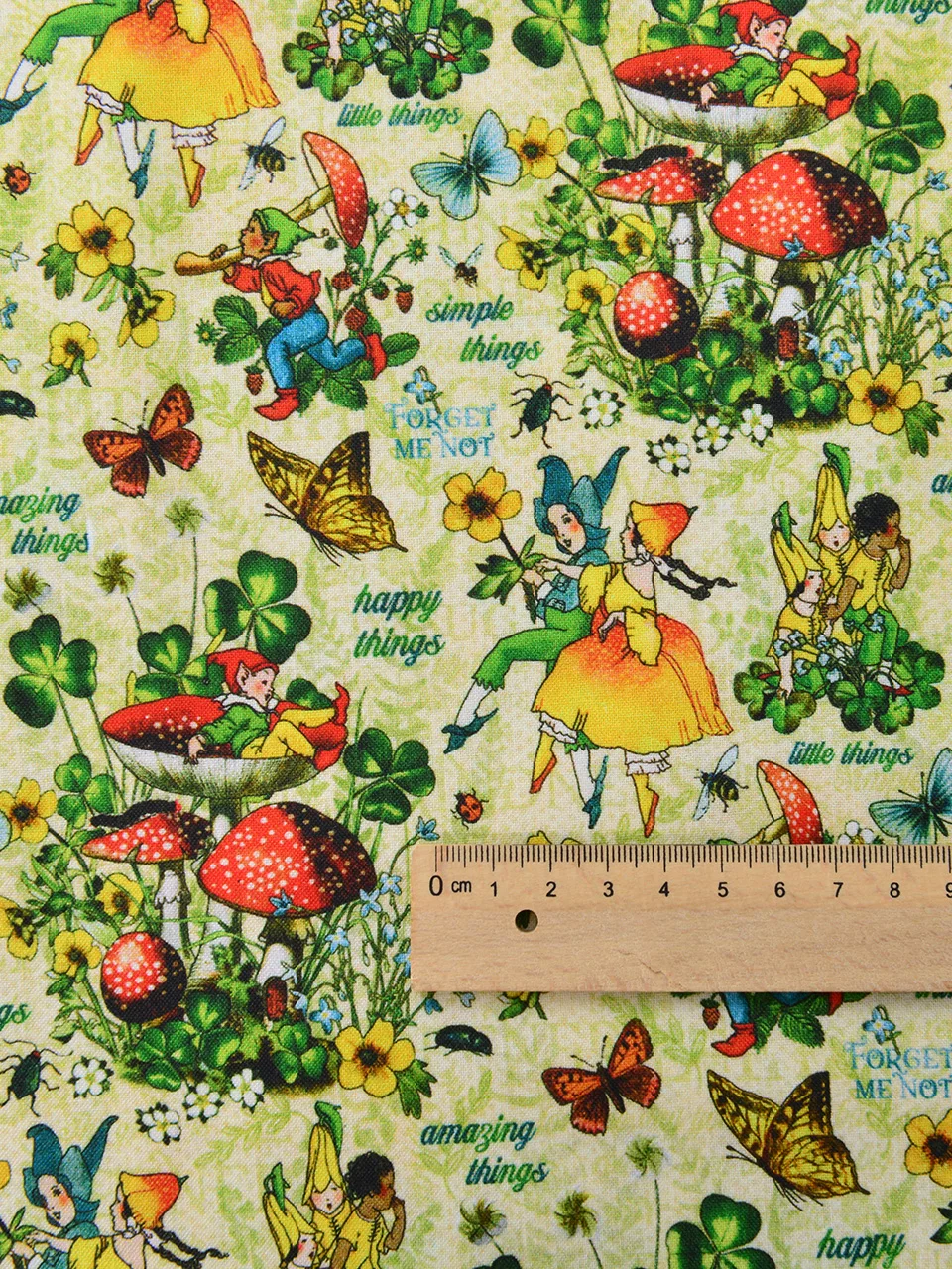 Pure Cotton Fabric DIY Handmade World Small Cotton Fabric Cartoon Mushroom Elf Four-leaf Clover Fabric for Home Decoration