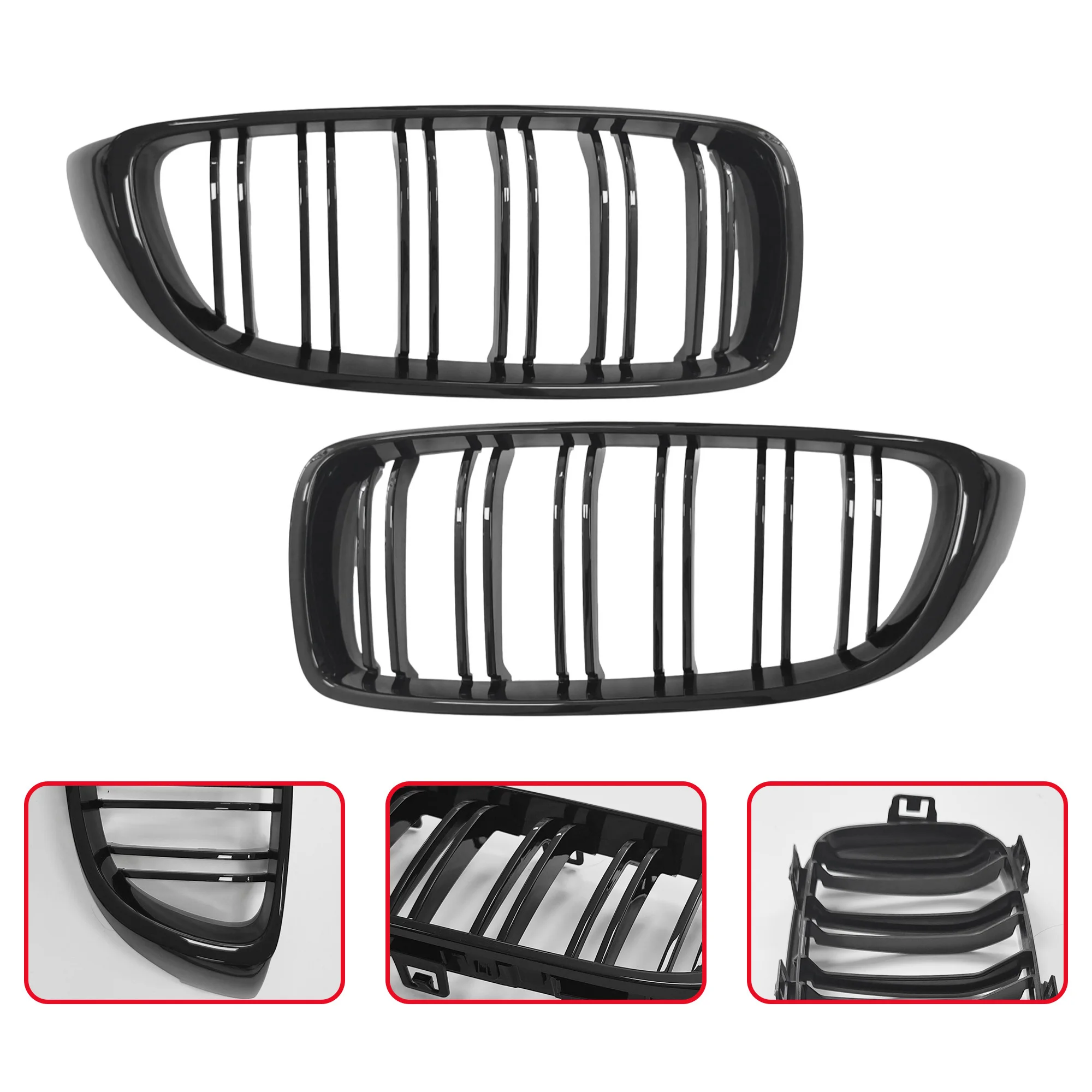 Front Bumper Kidney Grill For BMW 4 Series F32 F33 F36 M3 F80 M4 F82 2014 2015 2016 2017 2018 2019 Dual Slats Upper Inlet Grille