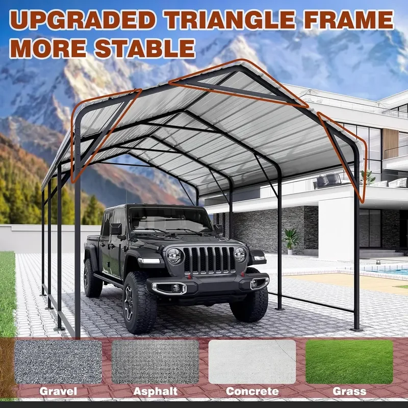 10x15 FT Oversized Metal Carport Galvanized Steel Car Canopy with Enhanced Base Frame Outdoor Shelter for Cars Trucks Boats
