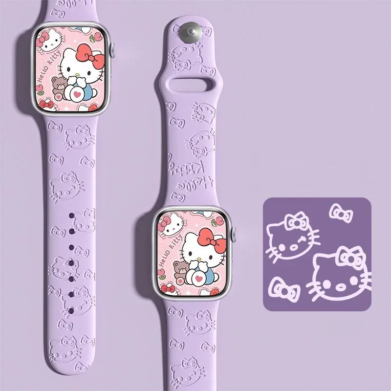 Engraved Hello Kitty Strap for Apple Watch Band 49mm 44 40mm 45 41mm 38 42mm Silicone Bracelet iWatch Se 2/3/4/5/6/7/8/9/Ultra