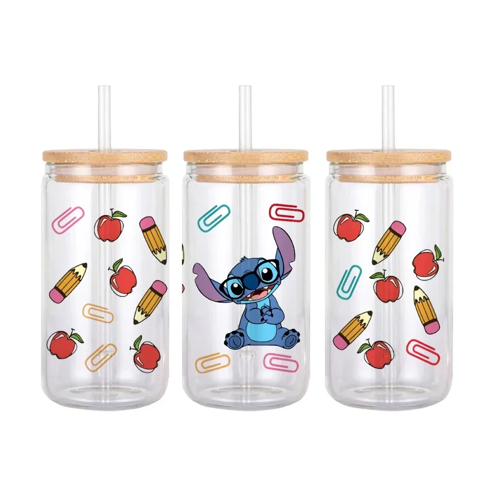 W 11x24cm UV DTF Transfer Sticker Cartoon Stitch Petterns For 16oz Glass Cup Wrap Stickers