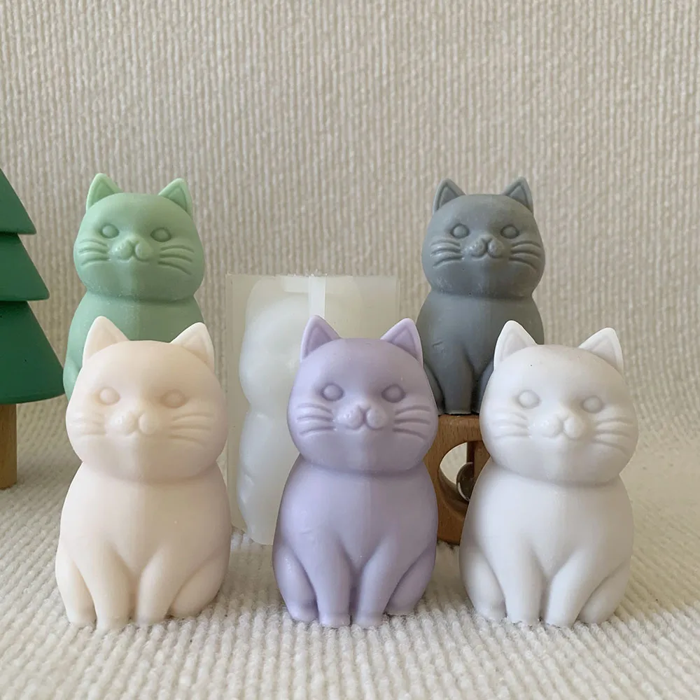 Cute Cat Silicone Candle Mould DIY Stand Pet Soap Resin Making Tool Animal Chocolate Cake Mold Plaster Doll Christmas Gift