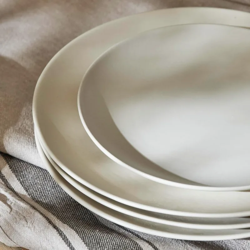 Premium Kitchen & Dining Dinnerware Set Stoneware, White Matte, Crafted in Portugal, Dishwasher and Microwave Safe