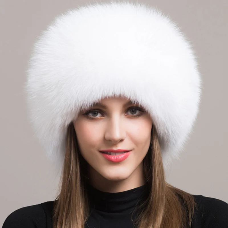 Hot Sale 100% Natural Fox Fur Hat Women Cap Thick Fur Cap Winter Warm Hat Female Fashion For Women Hat With Earmuffs Hat