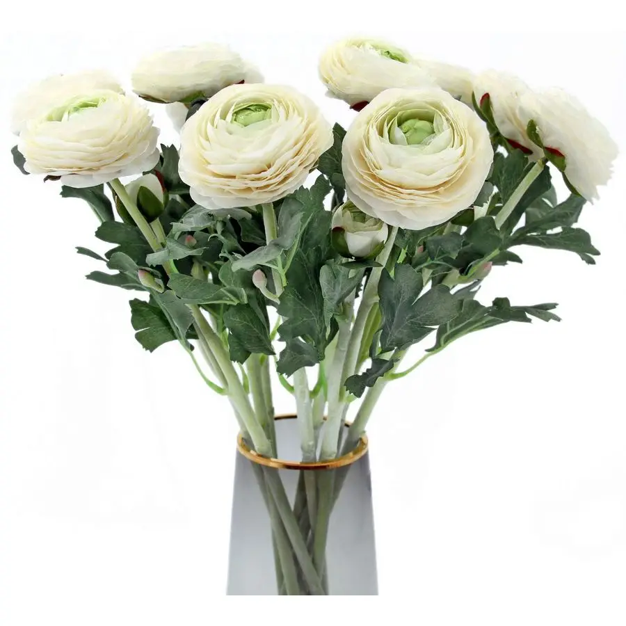 

Искусственные цветы ранункулюса с эффектом живого прикосновения, шелковые ранункулюсы, 10 штук, белые