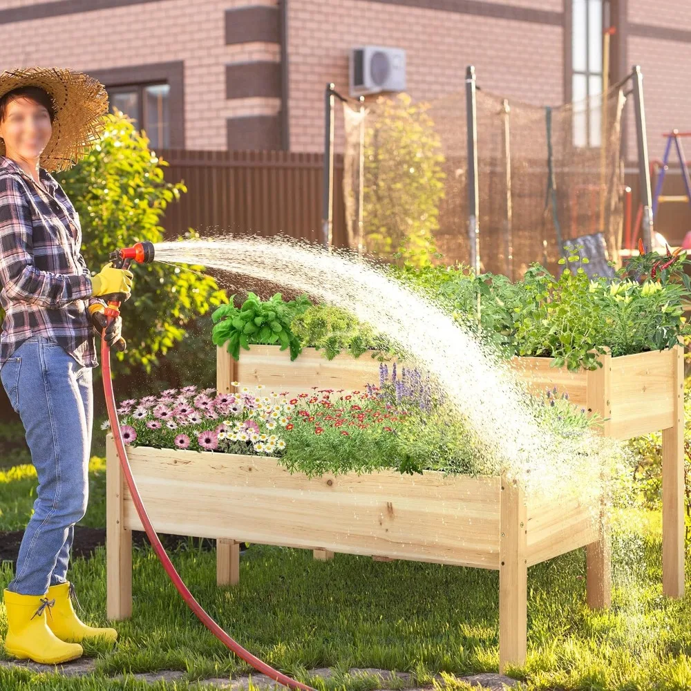 47x41x30in Wooden Raised Garden Bed Horticulture Outdoor 2 Tiers Elevated Planter Grow Box, Customized