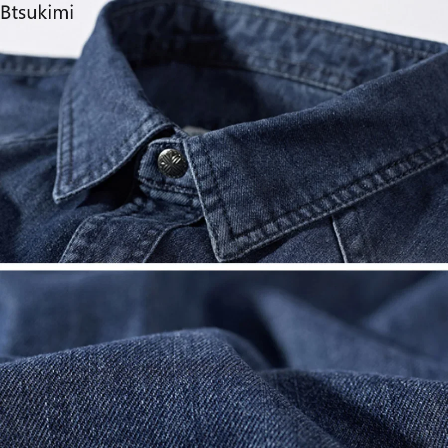 2024Men's Denim Jeans Shirt Long Sleeve 100% Cotton High Quality Handsome Hombre Casual Jean Shirt Top Male Shirts Plus Size 4XL