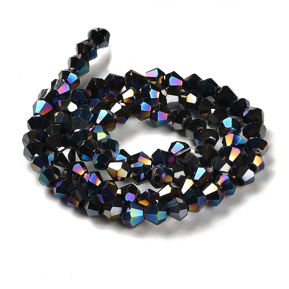 Transparent Electroplate Glass Beads Strands AB Color Plated Faceted Bicone Black 4x4mm Hole: 0.8~1mm 75~78pcs/strand 28~29cm