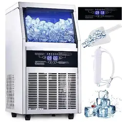 Máquina de hielo comercial con cubo de almacenamiento, limpieza automática, Panel LCD, independiente/bajo, 120-130lbs/24H