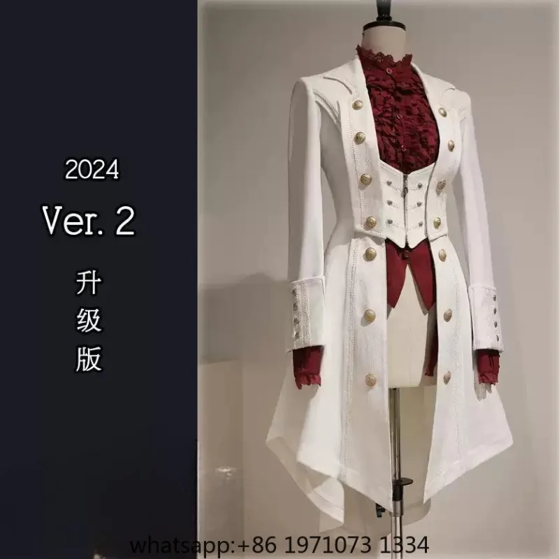 British Style Retro Dark Goth Handsome Black Trench Coat Women Girls Lolita Fake Two Vest White Coats Jacket Y2k Cosplay Clothes