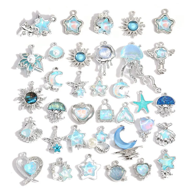 10Pcs Silver-plated Alloy Crystal Star Moon Sun Charms Pendant Fashion Necklace Earrings DIY Handmade Jewelry Making - view 3
